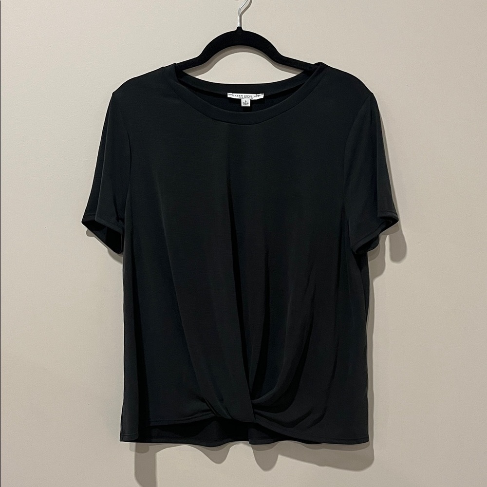 Green Envelope Black Twist Front Tee